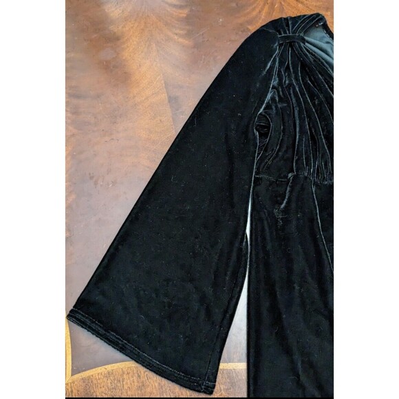 Vintage 90s Chelsea Studio Black Velvet Deep V Blouse 1X Goth - Picture 6 of 8
